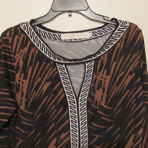 Tracy Negoshian Sheath Dress Women's Large Brown Tiger Print Keyhole Neck - Picture 2 of 6